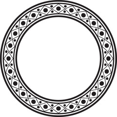 Vector round black monochrome ancient Russian ornament. Slavic border, frame. Circle, ring. Painting of the royal chambers