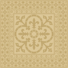Vector golden square gothic ornament. Medieval European rectangle, border. Classic pattern of the Germans, Angles, Saxons, Franks