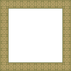 Vector green with gold square gothic ornament. Medieval European rectangle, border. Classic pattern of the Germans, Angles, Saxons, Franks