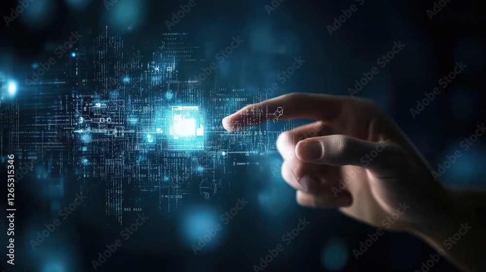 Aufkleber Hand Reaching Towards Digital Interface with Data Visualization Elements