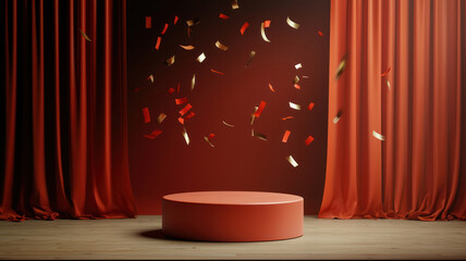 Celebratory Confetti Shower Stage Photography Elegant Setting Close-up Festive Atmosphere