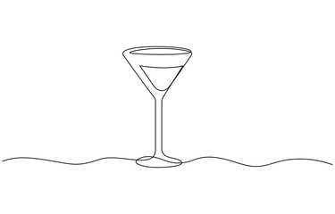 Сontinuous one line drawing of cocktail drink isolated on white background, Cocktail and lemon. Isolated on white background vector illustration.