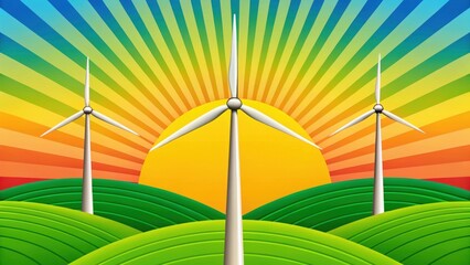 Fototapeta premium three wind turbines stand tall against a vibrant sunrise, symbolizing clean energy and a sustainable future. 