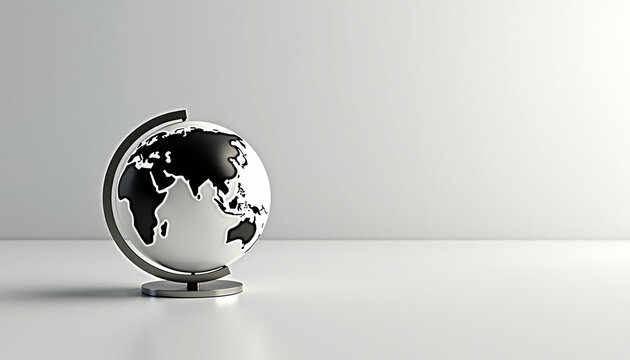 Black and white globe on a minimalist desk