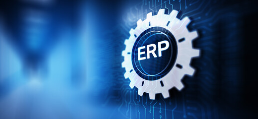 ERP - Enterprise resource planning business and modern technology concept on virtual screen.