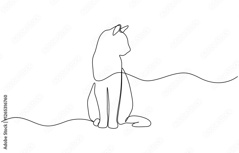 Aufkleber cats vector with continuous single one line art drawing, continuous line drawing of cat. one line ca