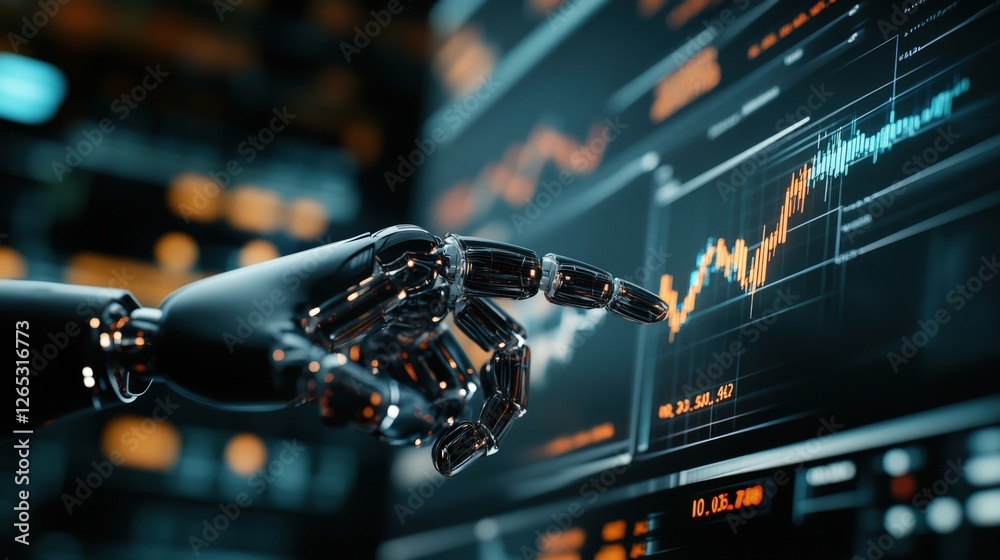 Poster Robotic Hand Interacting with Digital Financial Data Visualization