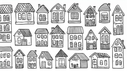 Fototapeta premium House doodle set. Hand drawn sketch style. House building with roof. perfect any project for home icon, village, city element.