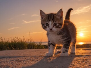 Cute Kitten at Sunset