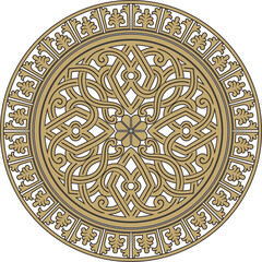 Vector gold and black round classic byzantine ornament. Circle, ring, border, Ancient Greece, Eastern Roman Empire frame. Decoration of the Russian Orthodox Church