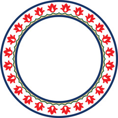 Vector colored round Turkish national ornament. Ottoman border, frame. Ethnic floral circle, ring, Seljuk Turks pattern. Decoration of the Sultan's palaces