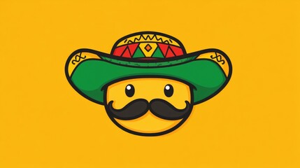 Smiling emoji with sombrero and mustache on yellow background