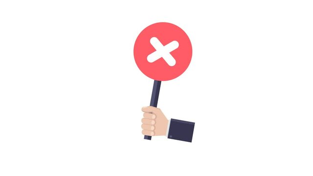 Hand holding red circle with white x, symbolizing rejection or incorrectness