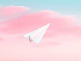 Dreamy sky flight aerial view of a soaring paper airplane in tranquil art