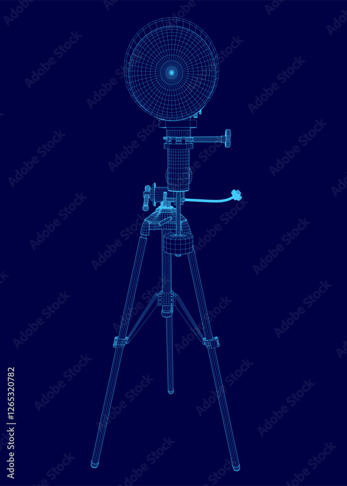 Poster a blue image of a telescope. the image is in a 3d format and is very detailed. the telescope is on a