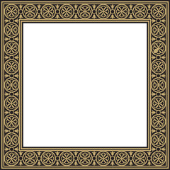 Vector square European gold and black ornament. Rectangular pattern, circle, ring of the Middle Ages. Revival border. Decorations of palaces and churches