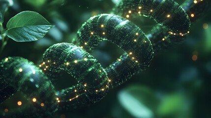 Abstract Glowing Green Dna Helix In Nature Background