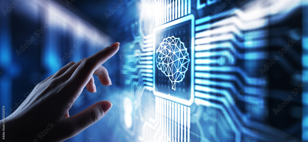 Poster machine deep learning algorithms, artificial intelligence, ai, automation and modern technology in b