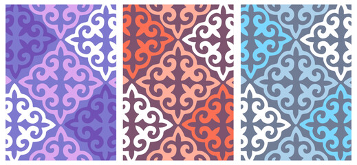 Set of kazakh patterns backgrounds. vector illustration. For design, wallpaper, card, banner, flyer. Ethnic ornament, national ornament of Kyrgyz, Mongol, Buryat, Kalmyk.