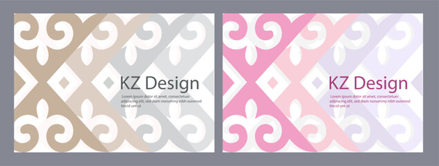 Fototapeta premium Set of kazakh graphic design templates for card, banner, flyer. Ethnic ornament, national ornament on background. Simple abstract minimal ornament texture. 