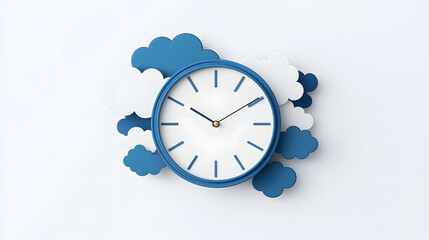 digital clock design featuring blue frame surrounded by fluffy clouds, creating whimsical and serene atmosphere. Perfect for modern decor or children rooms