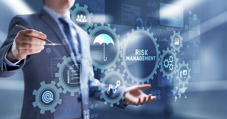 Risk management forecasting evaluation financial business concept on virtual screen.