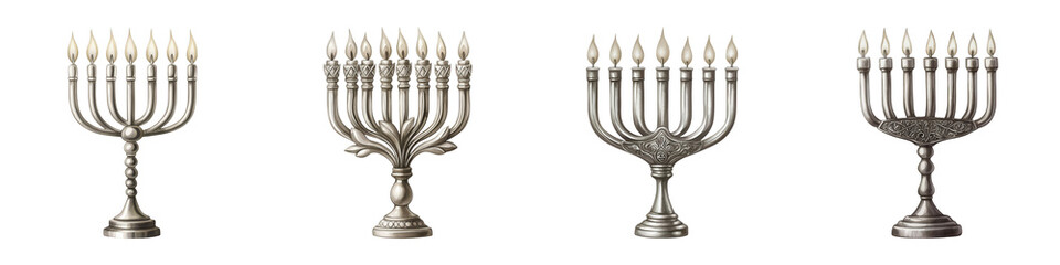 Fototapeta premium Intricate Silver Menorahs for Celebrating Hanukkah Joy and Light