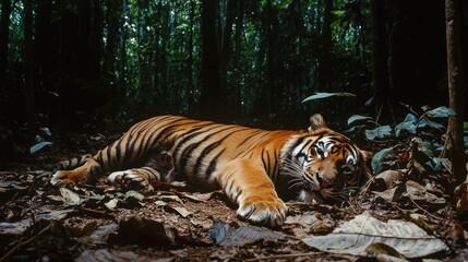 Tiger resting rainforest jungle wildlife conservation (1)