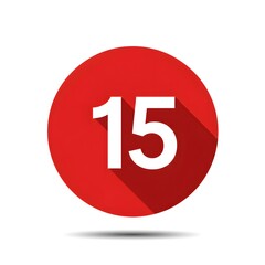Fifteen Number in White on Red Circle with Long Shadow