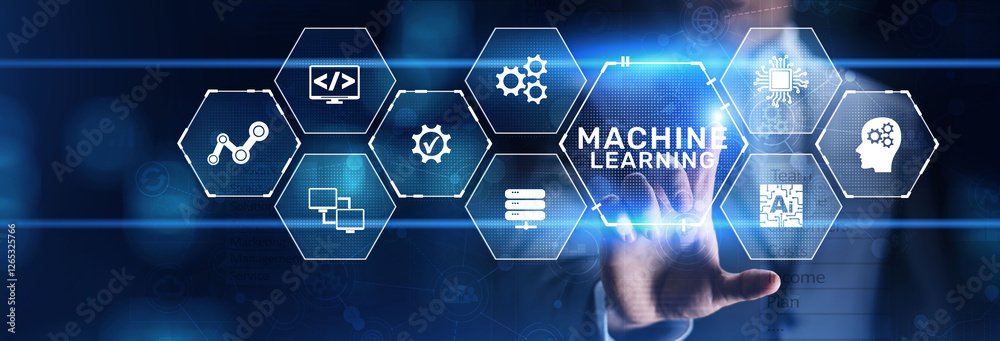 Poster machine learning ai artificial intelligence neural network technology concept.