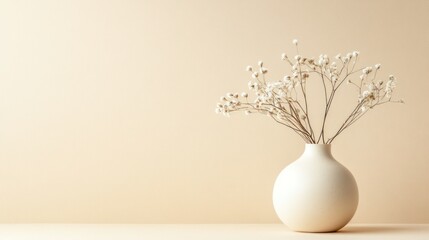 Dried flowers vase minimal beige background