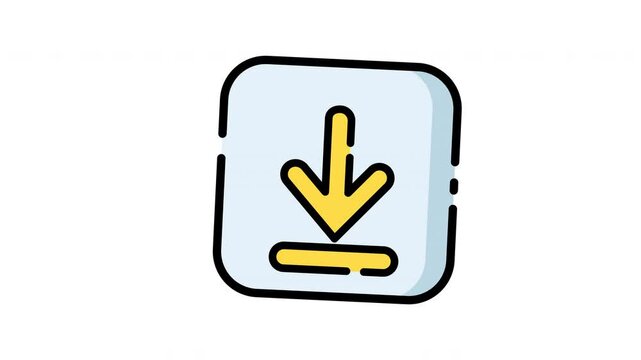 Animated yellow download arrow in a blue square, ideal for web design to indicate a downloadable content or link effectively.