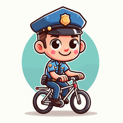 Fototapeta premium Cartoon police officer riding a bicycle