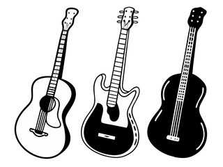 Obraz premium guitars Hand drawn Elements, Vector icon, Line art Vector, Doodle Icon