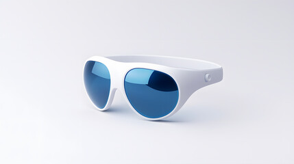 Sleek white sunglasses with blue lenses, perfect for summer fashion. These stylish eyewear pieces offer modern look and UV protection for outdoor activities