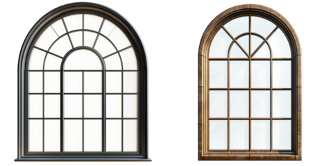 Elegant Arched Windows in Modern and Classic Styles for Interior Design, isolated on transparent background.