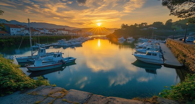 A photograph of the picturesque port town in Moal, El Lugo.