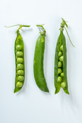 New harvest of fresh ripe green peas legumes