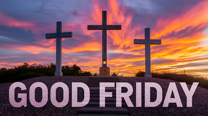 Good Friday Cross at Sunrise. Good Friday Banner, Good Friday Poster.