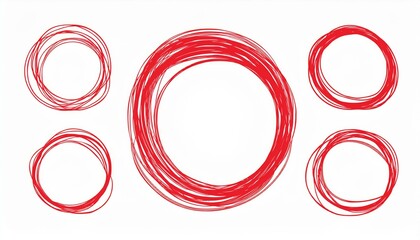 Hand drawn red marker round frame. Hand drawn marker stroke style doodle red circle frame. Scribble round frame for check, text highlight. Grunge scratch style set. perfect any project