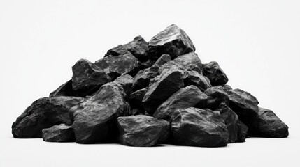 Naklejka premium Pile of dark rocks isolated on white background; industrial use
