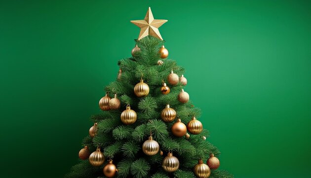 christmas tree with decorations and holiday ornaments on the green screen