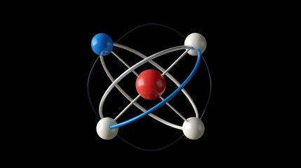 Atom model, science, dark background, education