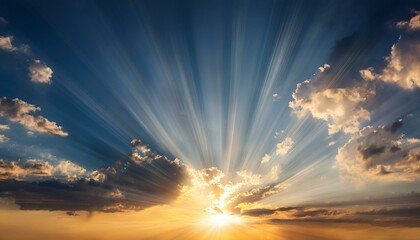 sunrise sky with sun golden rays breaking through the dark clouds nature background hope concept