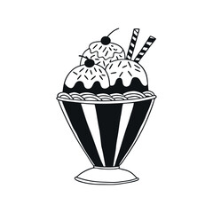 Elegant Black Silhouette Icon of Ice Cream Cup with Soft Serve Gelato, Spoon Included – Perfect for Summer Branding, Street Food, and Logo Design