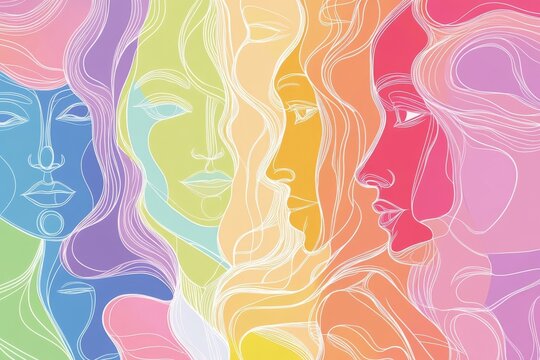 Naklejki Rainbow Women: A vibrant art piece celebrating the diversity and beauty of womanhood.