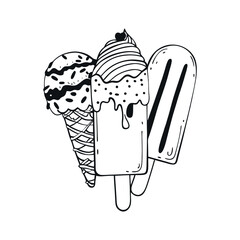 Black Ice Cream Icons: Soft Serve, Waffle Cones, Gelato Cups, Sorbet Cones – Vector Illustrations for Clean, Minimalist Branding and Logos