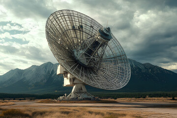 A stunning view of the Very Large Array (VLA) radio telescopes set against the backdrop of the Rocky Mountains, capturing the essence of space exploration and scientific discovery