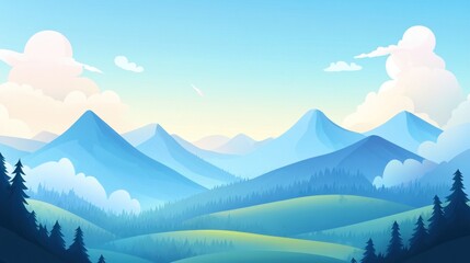 Serene mountain landscape, sunrise, website banner