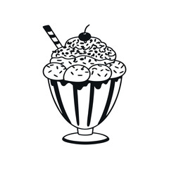 Black Silhouette of Soft Serve Gelato in Glass Cup, Spoon Included – Vector Icon for Minimalist Summer and Food Logo Designs